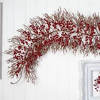Nearly Natural 6ft. Red Berry Faux Christmas Indoor Garland