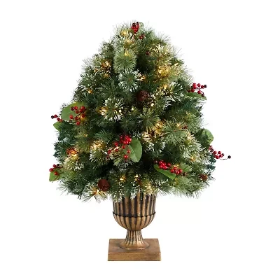 Nearly Natural 3' Snow Tip Greenery Faux Plant Lighted Christmas Tabletop Decor