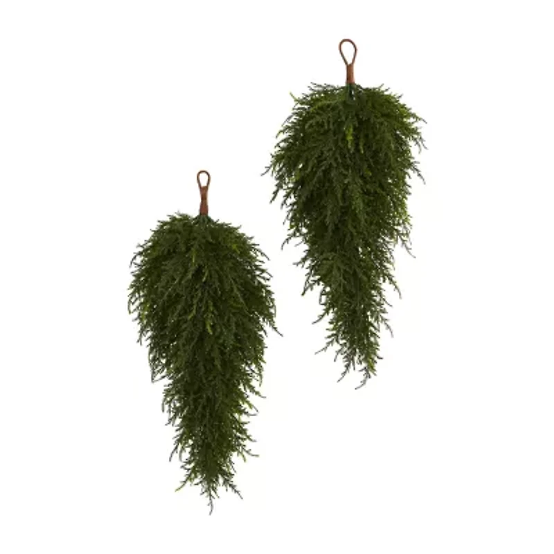 Nearly Natural 26in. Cedar Faux Teardrop Set Of 2 Swag