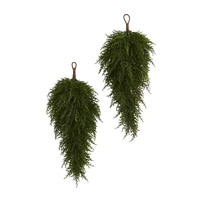 Nearly Natural 26in. Cedar Faux Teardrop Set Of 2 Swag