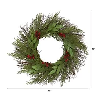Nearly Natural 20in Cedar Berry Wreath