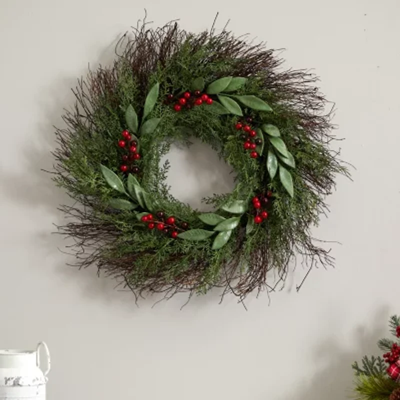 Nearly Natural 20in Cedar Berry Wreath