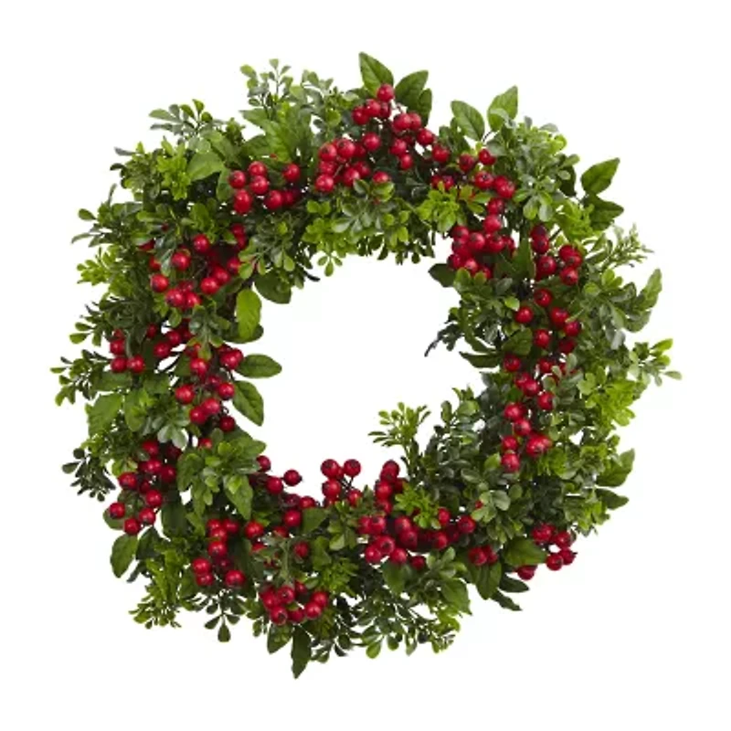 Nearly Natural 24in. Berry Boxwood Wreath