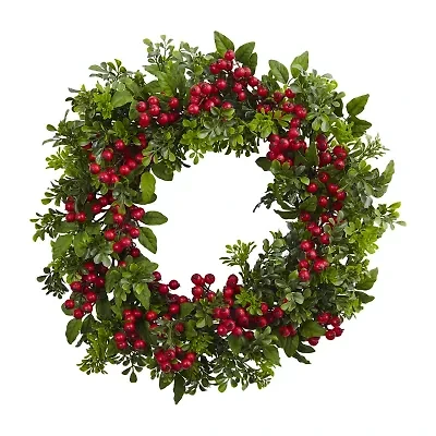Nearly Natural 24in. Berry Boxwood Wreath