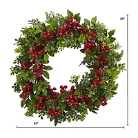 Nearly Natural 24in. Berry Boxwood Wreath