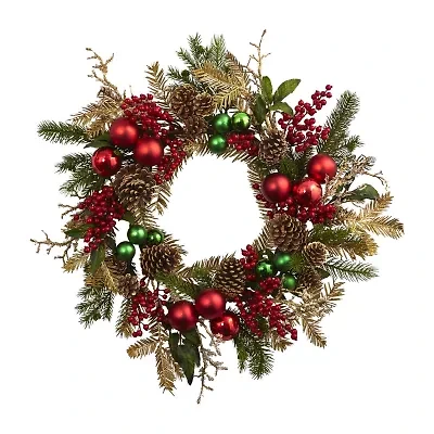 Nearly Natural 24in. Ornament Pine & Pinecone Wreath