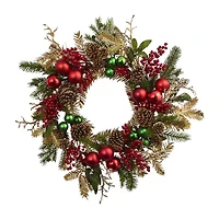 Nearly Natural 24in. Ornament Pine & Pinecone Wreath