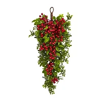 Nearly Natural 26in. Berry Boxwood Teardrop Wreath