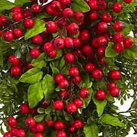 Nearly Natural 26in. Berry Boxwood Teardrop Wreath
