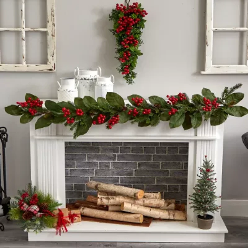 Nearly Natural 26in. Berry Boxwood Teardrop Wreath