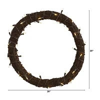 Nearly Natural 20in. Vine With White Warm Pre-Lit Wreath