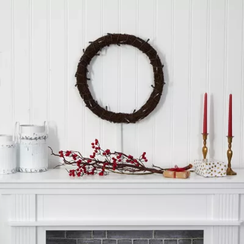 Nearly Natural 20in. Vine With White Warm Pre-Lit Wreath