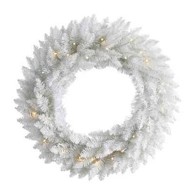 Nearly Natural 24in. Spruce Artificial Pre-Lit Wreath