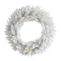 Nearly Natural 24in. Spruce Artificial Pre-Lit Wreath
