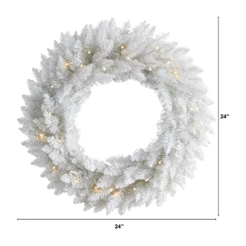 Nearly Natural 24in. Spruce Artificial Pre-Lit Wreath