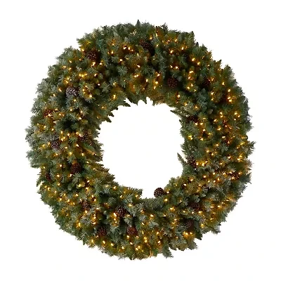 Nearly Natural 60in. Faux Pine Pinecones Pre-Lit Wreath