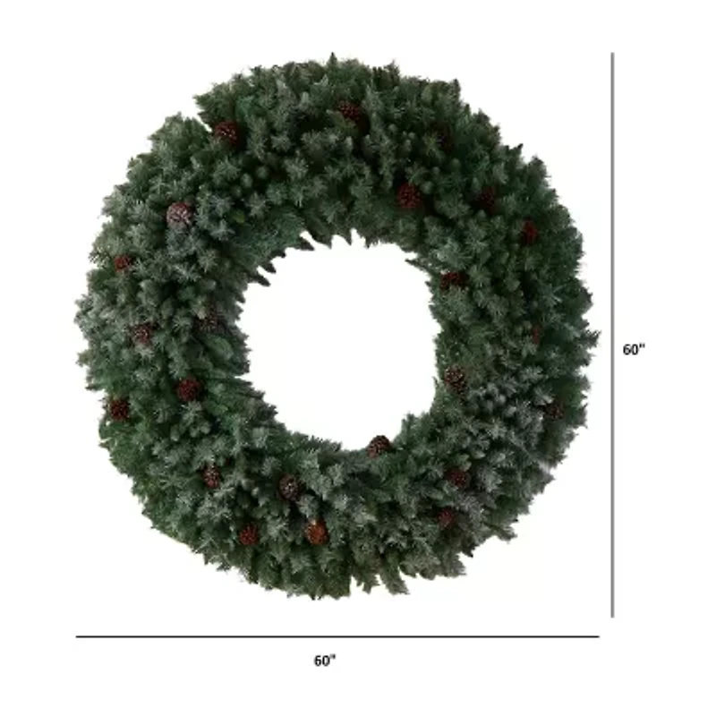 Nearly Natural 60in. Faux Pine Pinecones Pre-Lit Wreath