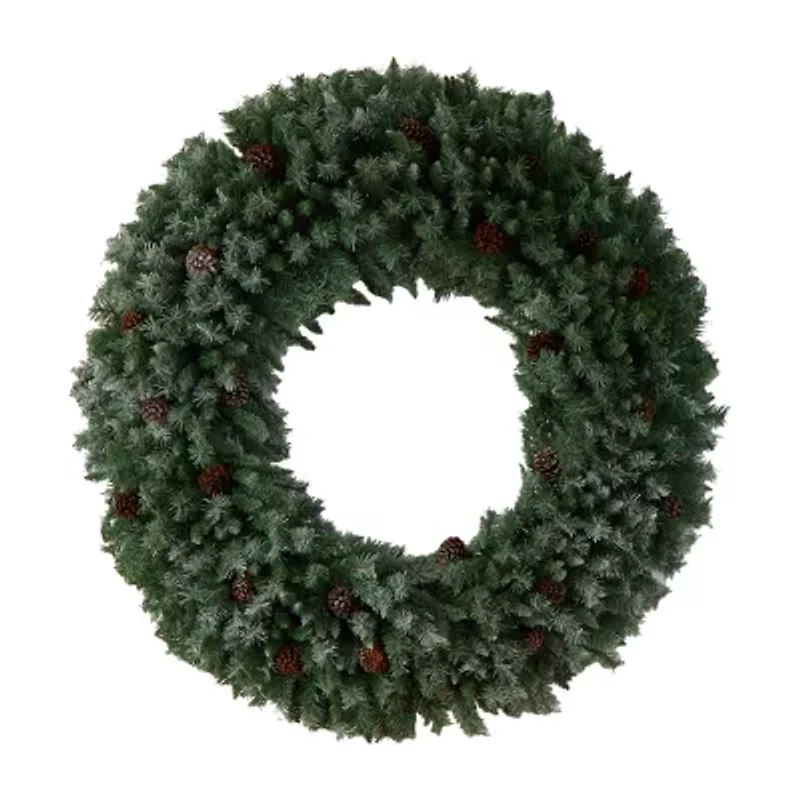Nearly Natural 60in. Faux Pine Pinecones Pre-Lit Wreath