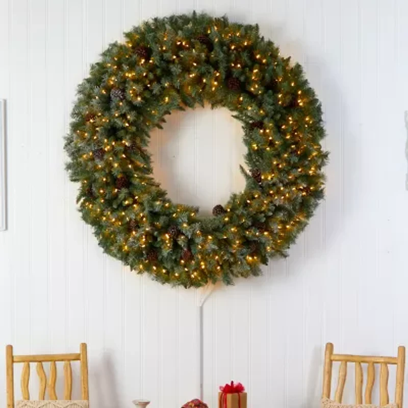 Nearly Natural 60in. Faux Pine Pinecones Pre-Lit Wreath