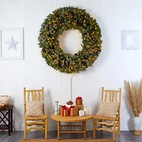 Nearly Natural 60in. Faux Pine Pinecones Pre-Lit Wreath