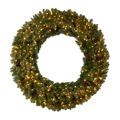 Nearly Natural 5ft. Flocked Faux Pre-Lit Wreath