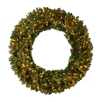 Nearly Natural 5ft. Flocked Faux Pre-Lit Wreath