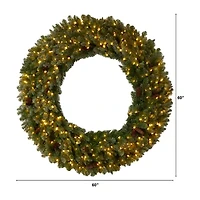 Nearly Natural 5ft. Flocked Faux Pre-Lit Wreath