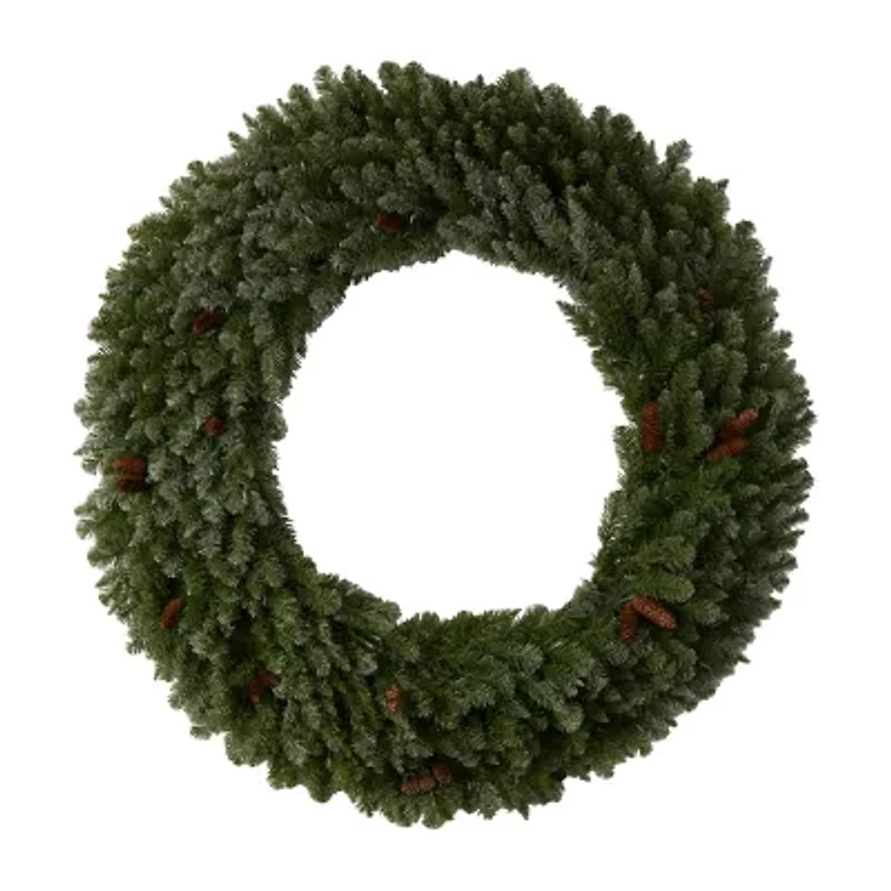 Nearly Natural 5ft. Flocked Faux Pre-Lit Wreath