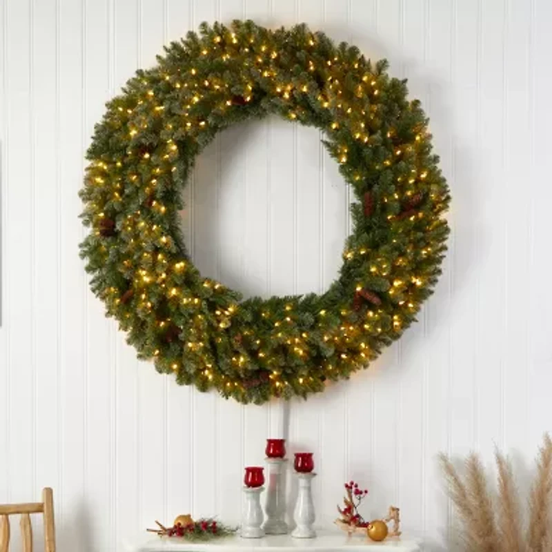 Nearly Natural 5ft. Flocked Faux Pre-Lit Wreath