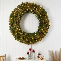 Nearly Natural 5ft. Flocked Faux Pre-Lit Wreath