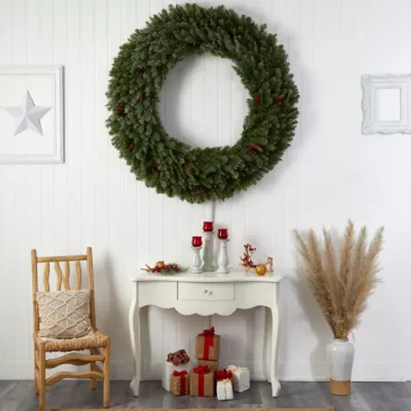 Nearly Natural 5ft. Flocked Faux Pre-Lit Wreath