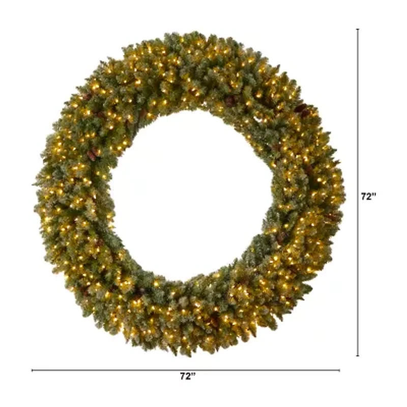 Nearly Natural 6ft. Giant Flocked Faux Pre-Lit Wreath