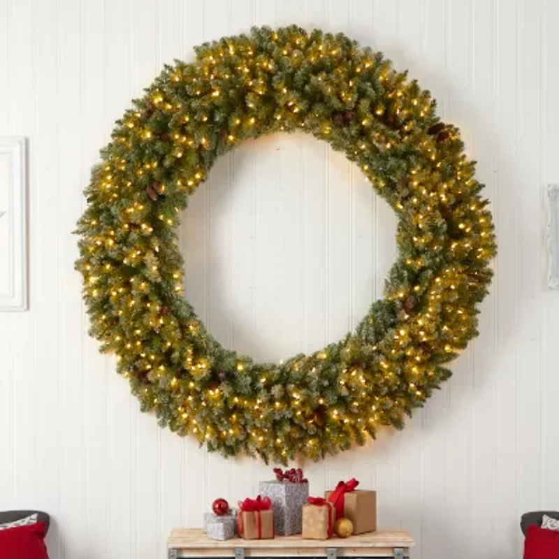 Nearly Natural 6ft. Giant Flocked Faux Pre-Lit Wreath