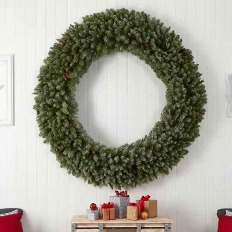 Nearly Natural 6ft. Giant Flocked Faux Pre-Lit Wreath