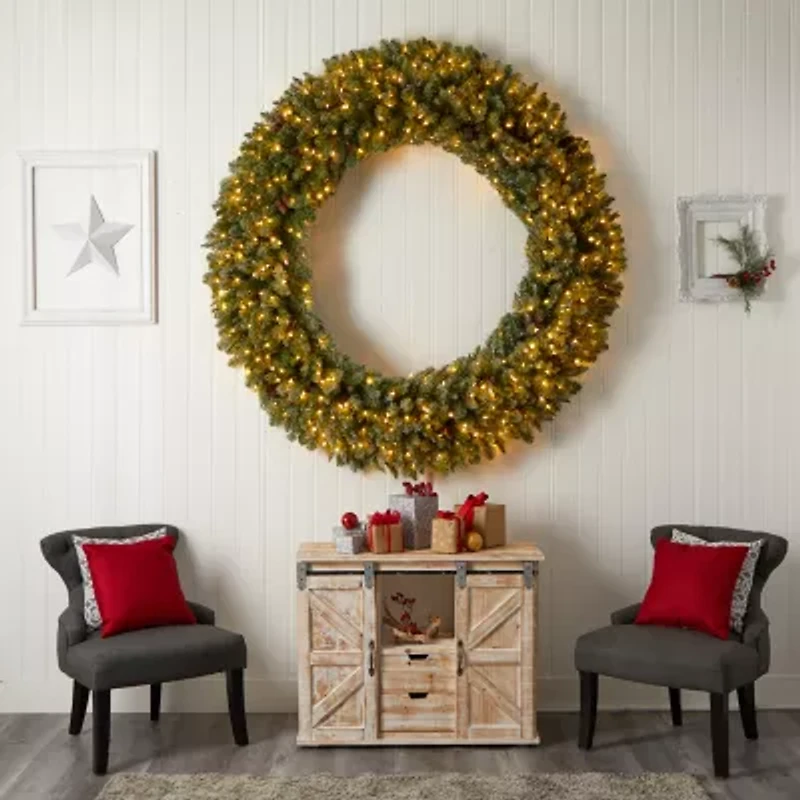 Nearly Natural 6ft. Giant Flocked Faux Pre-Lit Wreath
