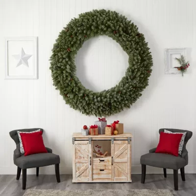 Nearly Natural 6ft. Giant Flocked Faux Pre-Lit Wreath