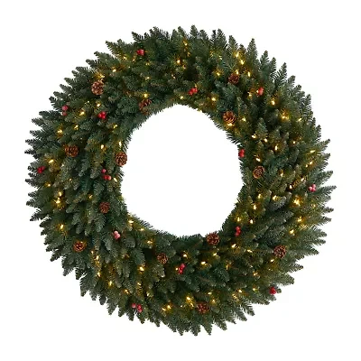 Nearly Natural 4ft. Large Flocked Faux Pre-Lit Wreath