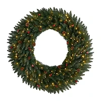 Nearly Natural 4ft. Large Flocked Faux Pre-Lit Wreath