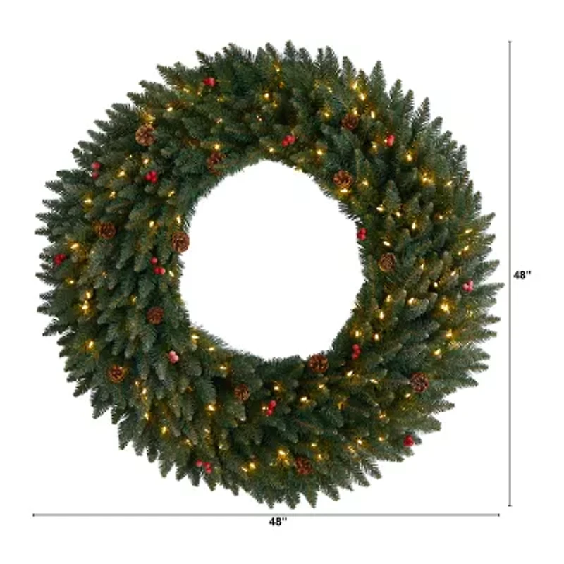 Nearly Natural 4ft. Large Flocked Faux Pre-Lit Wreath