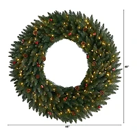 Nearly Natural 4ft. Large Flocked Faux Pre-Lit Wreath