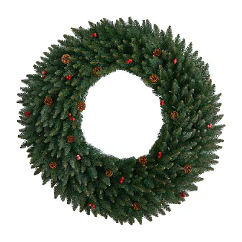 Nearly Natural 4ft. Large Flocked Faux Pre-Lit Wreath