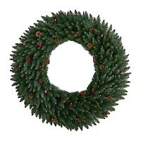 Nearly Natural 4ft. Large Flocked Faux Pre-Lit Wreath