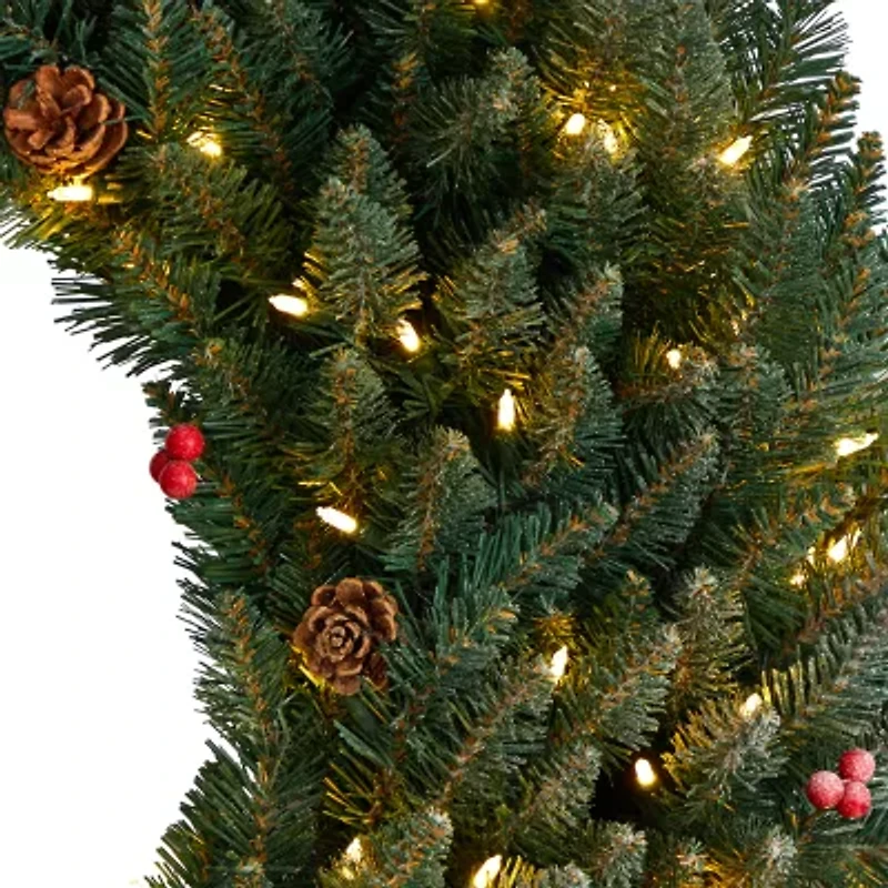 Nearly Natural 4ft. Large Flocked Faux Pre-Lit Wreath