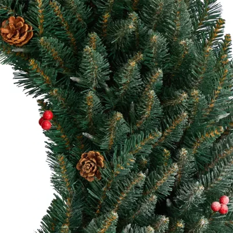 Nearly Natural 4ft. Large Flocked Faux Pre-Lit Wreath