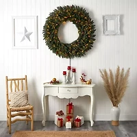 Nearly Natural 4ft. Large Flocked Faux Pre-Lit Wreath