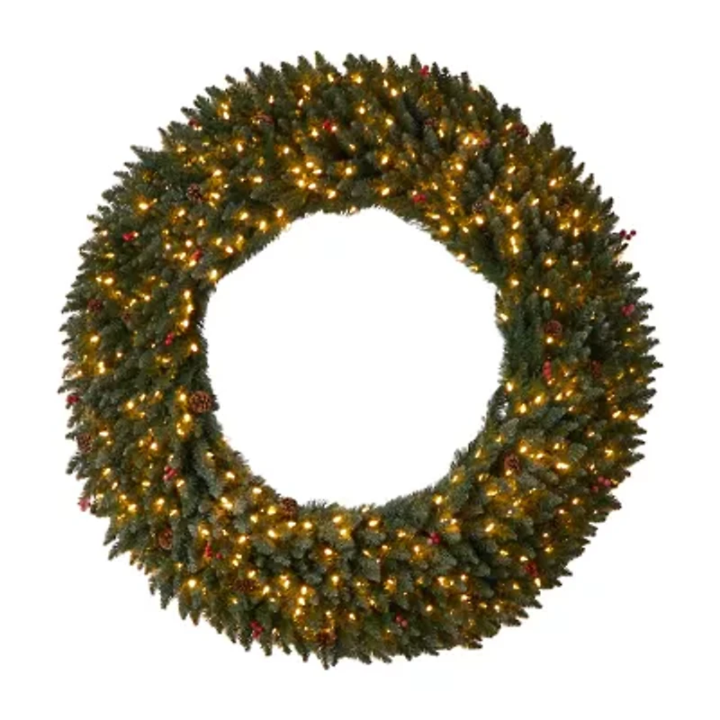 Nearly Natural 5ft. Large Flocked Faux Pre-Lit Wreath