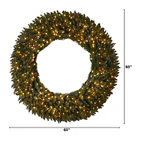 Nearly Natural 5ft. Large Flocked Faux Pre-Lit Wreath
