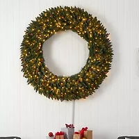 Nearly Natural 5ft. Large Flocked Faux Pre-Lit Wreath