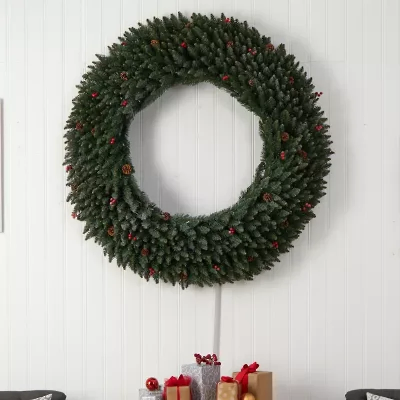 Nearly Natural 5ft. Large Flocked Faux Pre-Lit Wreath