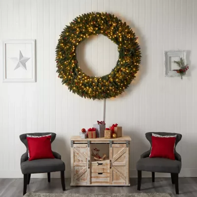 Nearly Natural 5ft. Large Flocked Faux Pre-Lit Wreath